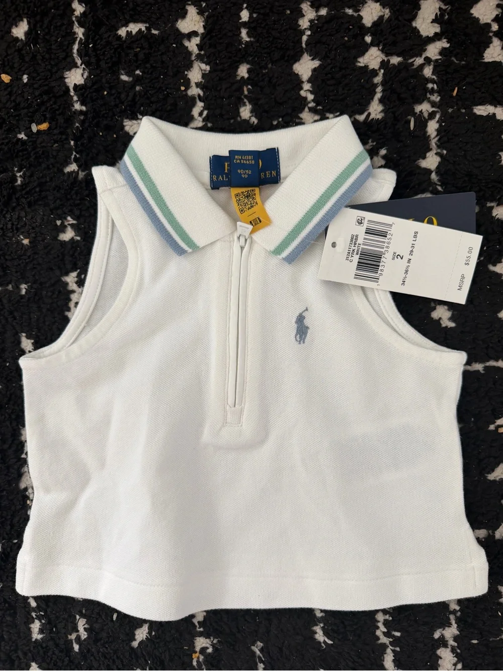 Ralph Lauren White Sleeveless Polo Zip Tank with Blue Pony